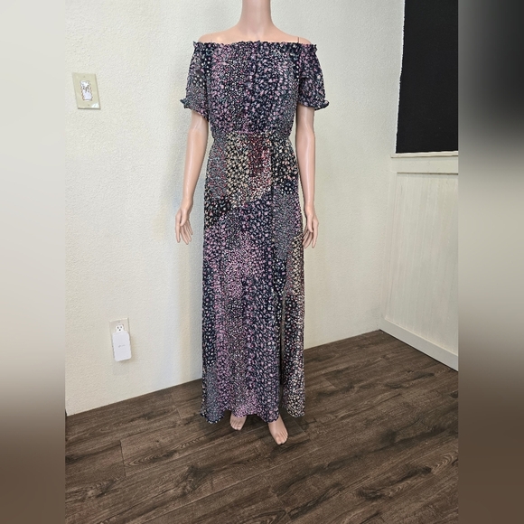 Lulus Maxi Dress Women’s Large Neva Navy Floral Chiffon Slit - Picture 8 of 11